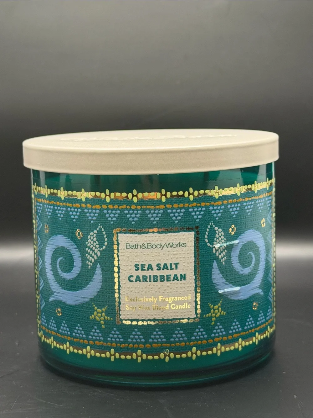 Bath & Body Works Sea Salt Caribbean Candle - Teal & Gold